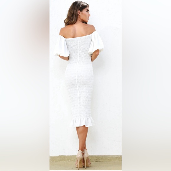 SKYLA SHIRRED MIDI DRESS - WHITE - Lady Black Tie size large - Picture 2 of 3